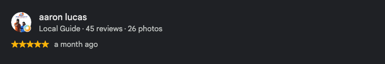 5-star Google review from Aaron Lucas